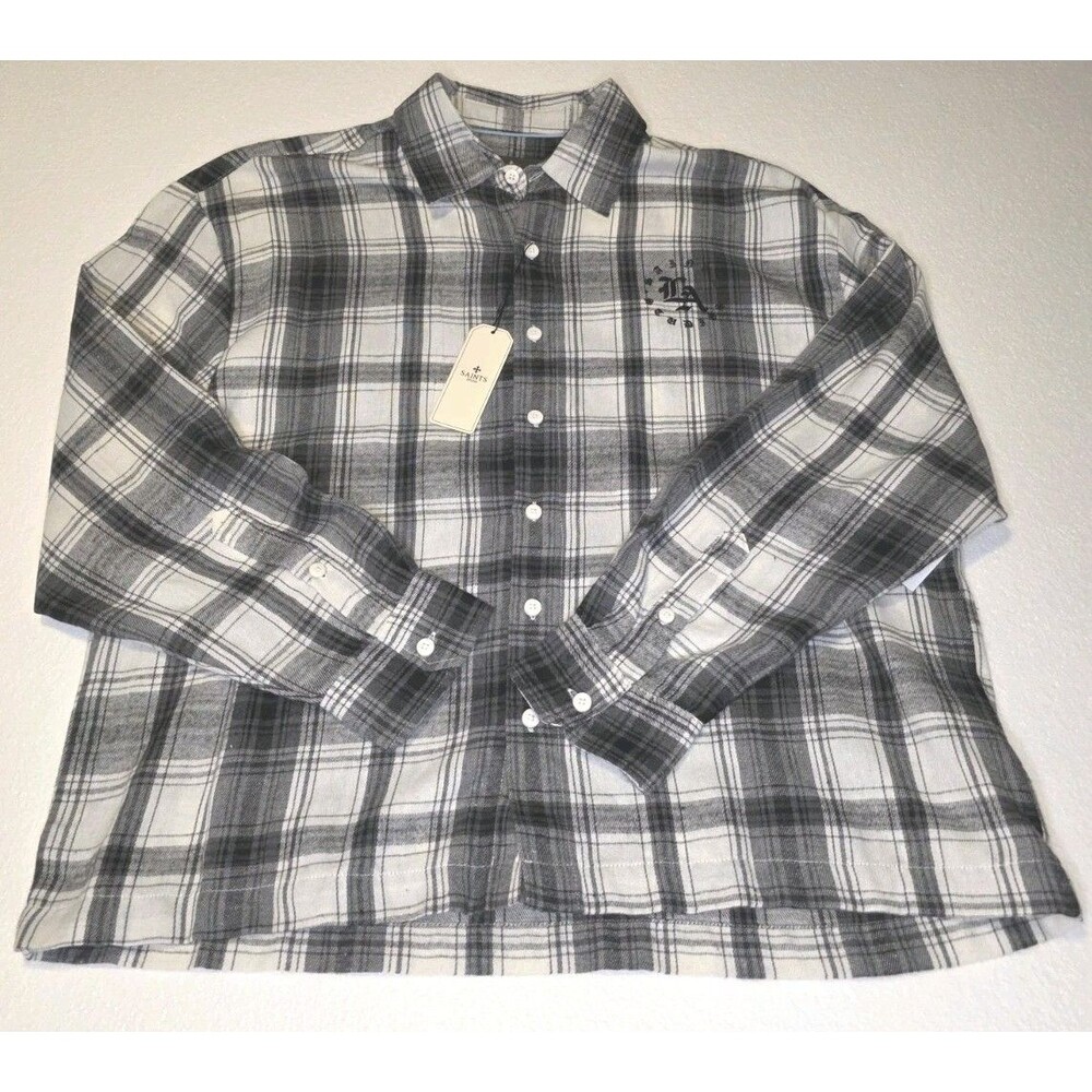 Saints Studio Black & White Plaid Flannel Large Old English style "LA" logo